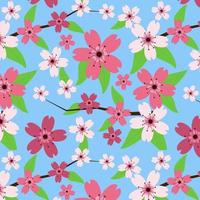 Seamless Pattern Sweet Sakura Flower and Leaves Hand Drawn Vector Graphics