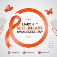 Self-injury awareness day banner with rounding ribbon and butterflies vector