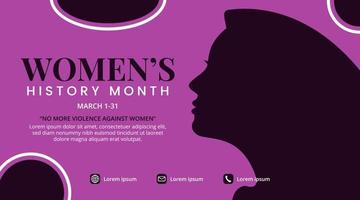 diseño de banner del mes de la historia de la mujer con silueta de mujer y adornos vector