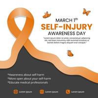 Self-injury awareness day banner with ribbon and butterflies vector