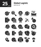 conjunto de iconos sólidos de logística global. vector