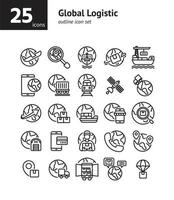 conjunto de iconos de contorno logístico global. vector