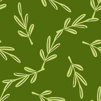 Nature seamless simple style pattern with outline leaves ornament. Green background. vector