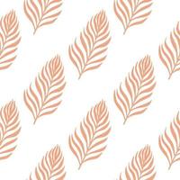 Isolated seamless pattern with doodle red simple fern leaf ornament. White background. Nature backdrop. vector