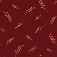 Pink random lily of the valley print seamless doodle pattern. Maroon dark background. Spring flowers backdrop. vector