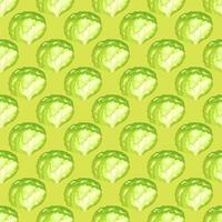 Seamless pattern iceberg salad on bright green background. Simple ornament with lettuce. vector