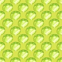 Seamless pattern iceberg salad on bright green background. Simple ornament with lettuce. vector