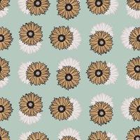 Seamless pattern sunflowers blue background. Beautiful texture with colorful sunflower and leaves. vector