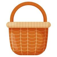 Wicker basket. Empty wicker basket for Easter, picnic. Wooden accessory for storage or carrying vector