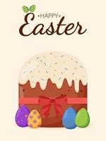 Easter cake with colorful eggs. Easter concept. Happy Easter banners, greeting cards, posters, holiday covers. vector