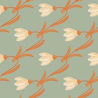 Orange colored bluebell ornament seamless pattern in hand drawn style. Pastel turquoise background. vector