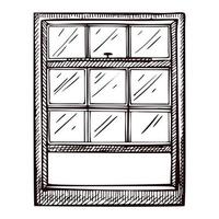 Opened window upward sketch isolated. Retro element inside wall in hand drawn style. vector