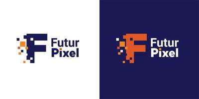 Minimalist Point Letter F Logo. F letter pixel mark digital 8 bit vector