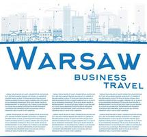 Outline Warsaw skyline with blue buildings and copy space. vector