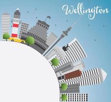 Wellington skyline with grey buildings, blue sky and copy space. vector