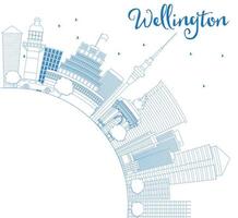 Outline Wellington skyline with blue buildings and copy space. vector