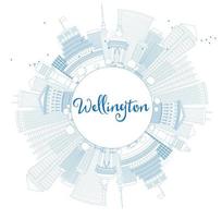 Outline Wellington skyline with blue buildings and copy space. vector