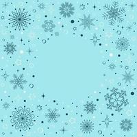 round frame pattern of dark snowflakes on a blue background vector