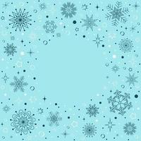 round frame pattern of dark snowflakes on a blue background vector