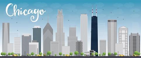 Chicago city skyline with grey skyscrapers and blue sky. vector