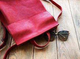 Red leather backpack photo