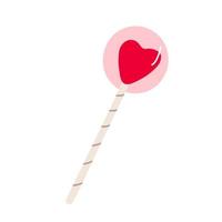 Heart shaped lollipop. Valentine's day decoration. Vector illustration for posters and greeting cards design isolated on white. Hand drawn flat style.