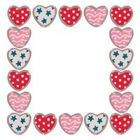 Square frame with hearts decorated with patterns, stars, polka dots for Valentine's day vector