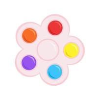 Pop it fidget toy, flower shape, simple dimple anti-stress toys with fidget sensory set in cartoon style. Colorful silicone bubbles. Anti-stress. Illustration on a white background. vector