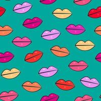 Lips seamless pattern on blue background. Illustration for printing, backgrounds, wallpapers, covers, packaging, greeting cards, posters, stickers, textile and seasonal design. vector