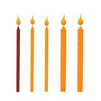 Set of church candles, burning candles. Illustration for printing, backgrounds, covers, packaging, greeting cards, posters, stickers, textile and seasonal design. Isolated on white background. vector