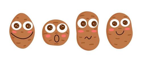 Potato with eyes, set of potato characters. Emotions. Illustration for backgrounds, covers, packaging, greeting cards, posters, stickers and seasonal design. Isolated on white background. vector