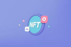 3d Cryptocurrency NFT media transfer to money concept by blockchain technology, Futuristic background. video and image exchange to coins on NFT background. cashless society concept in 3d vector render