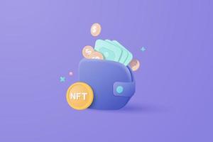 3d cryptocurrency nft transferencia de medios al concepto de dinero por tecnología blockchain, fondo futurista. intercambio de video e imagen a monedas en el fondo nft. concepto de sociedad sin efectivo en renderizado vectorial 3d vector