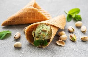 pistachio ice cream and mint photo