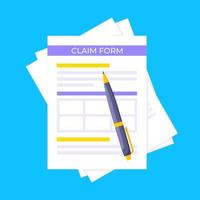 Claim form paper sheets isolated on gray background flat style design vector illustration.