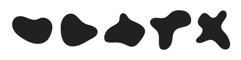 Abstract liquid organic black irregular blotch shapes flat style design fluid vector illustration set.