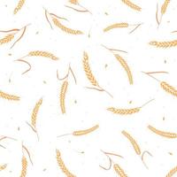 Seamless pattern with whole grain seeds organic, natural ears isolated on white background. vector