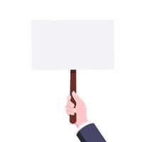 Hand hold blank protest banner plate sign business concept flat style design vector illustration.