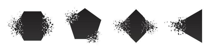 Shape shattered and explodes flat style design vector illustration set isolated on white background.