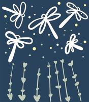 A simple illustration of flying dragonflies. Line art. Freehand drawing. vector