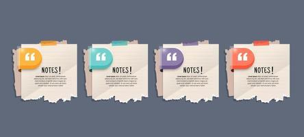 Text box design with note papers infographic. vector