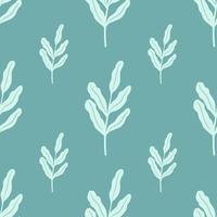 Vintage seamless scrapbook pattern with simple doodle foliage leaves shapes. Turquoise and blue palette. vector