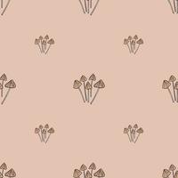 Decorative seamless pattern with psilocybe semilanceata mushroom elements. Pink light background. vector