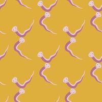 Geometric style animal seamless pattern with lilac colored snakes print. Orange bright background. vector