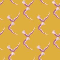 Geometric style animal seamless pattern with lilac colored snakes print. Orange bright background. vector