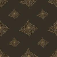 Seamless pattern spider web isolated on brown background. Outline spooky cobwebs template for fabric. vector