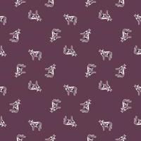 Seamless pattern cow on purple background. Texture of farm animals for any purpose. vector