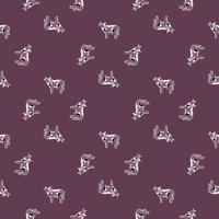 Seamless pattern cow on purple background. Texture of farm animals for any purpose. vector