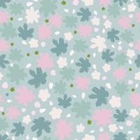 Pastel tones seamless pattern with random pink and white pastel colored flower buds. Blue background. vector