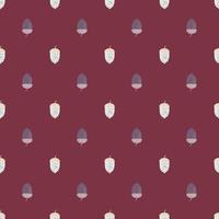 Fall seamless pattern with with little acorn seasonal ornament. Maroon background. vector